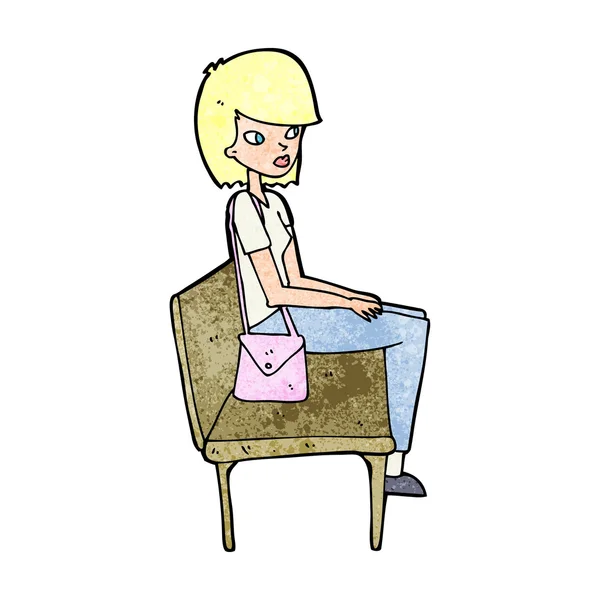 Mujer de dibujos animados sentado en el banco — Archivo Imágenes Vectoriales