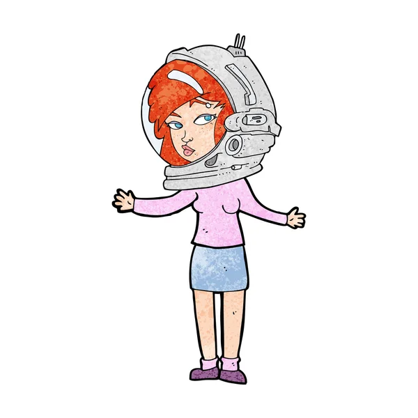 Cartoon vrouw dragen astronaut helm — Stockvector