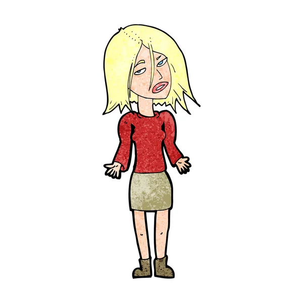 Cartoon vrouw shrugging schouders — Stockvector