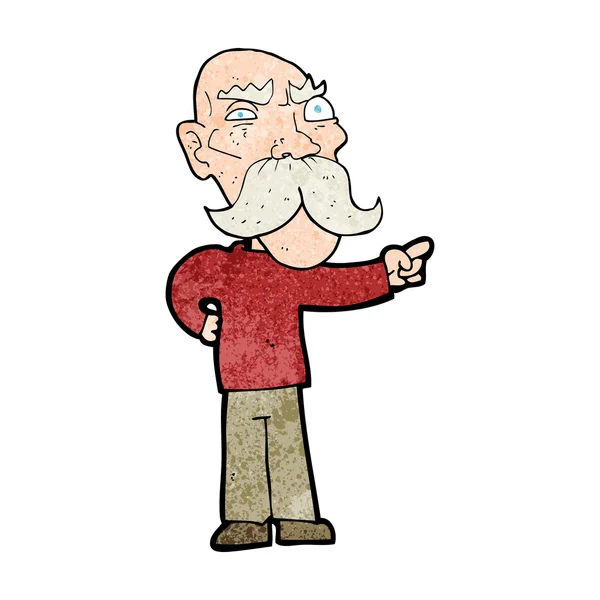 Cartoon annoyed old man pointing — Stock Vector