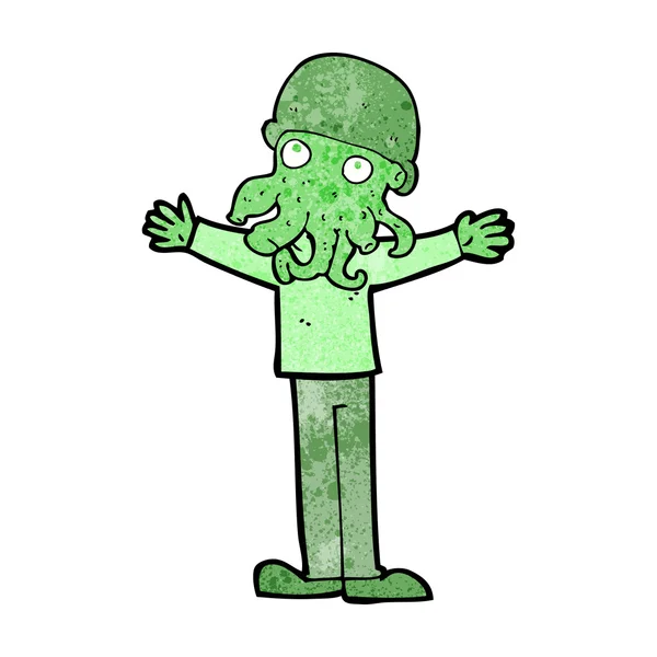 Cartoon alien inktvis gezicht man — Stockvector