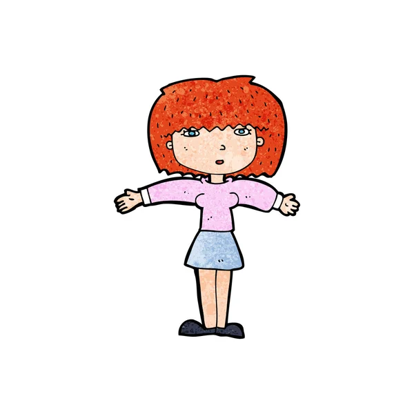 Cartoon vrouw shrugging schouders — Stockvector