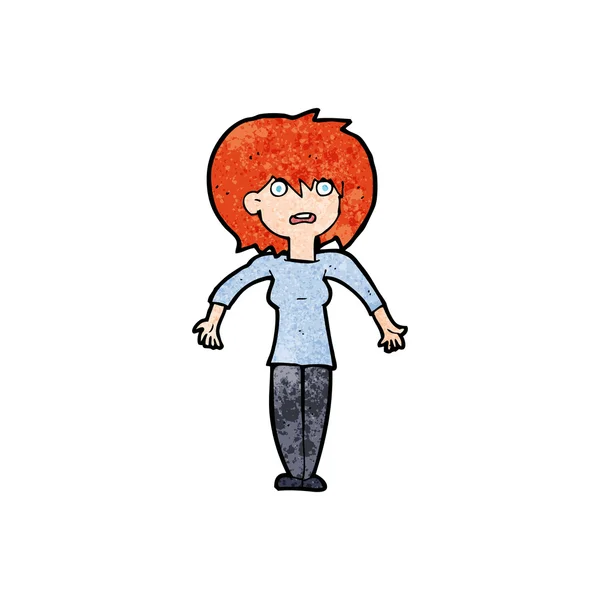 Cartoon vrouw shrugging schouders — Stockvector