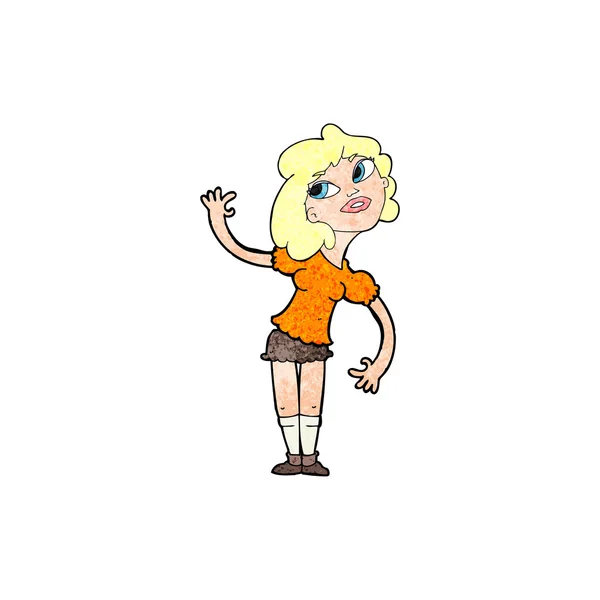 Donna dei cartoni animati che saluta — Vettoriale Stock