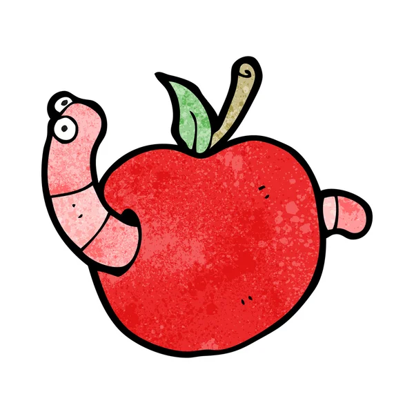 Gusano de dibujos animados en manzana — Archivo Imágenes Vectoriales