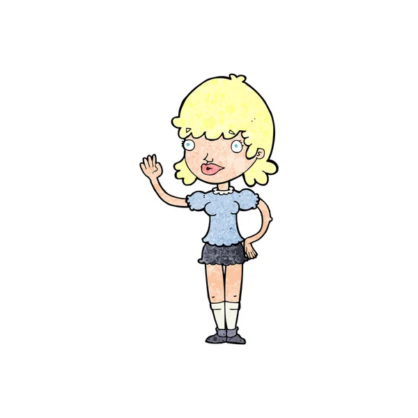 Cartone animato donna che saluta — Vettoriale Stock