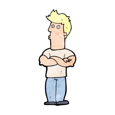 Kollarını kavuşturmuş çizgi film adamı.