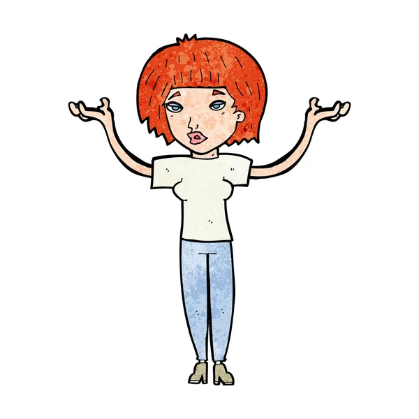 Cartoon vrouw shruggin schouders — Stockvector