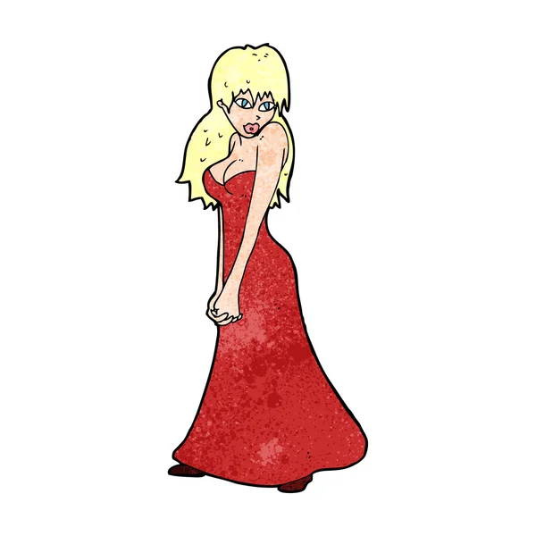 Cartoon mooie vrouw in jurk — Stockvector