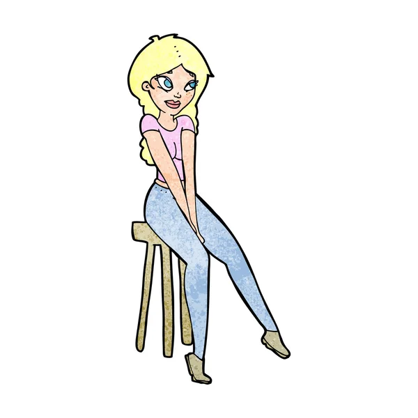 Kreskówki ładna dziewczyna na stołku — Wektor stockowy