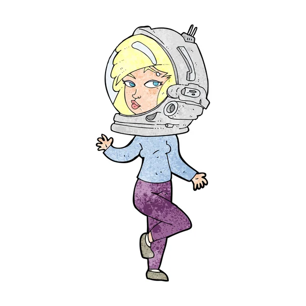 Cartoon vrouw dragen ruimte helm — Stockvector