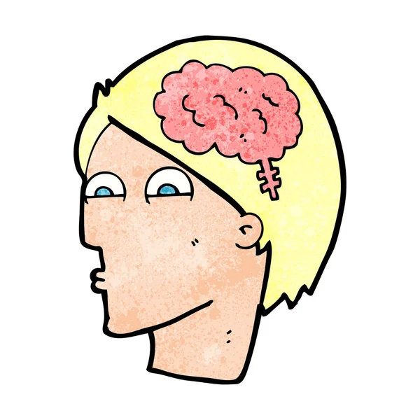 Cabeça de desenho animado com símbolo de cérebro — Vetor de Stock