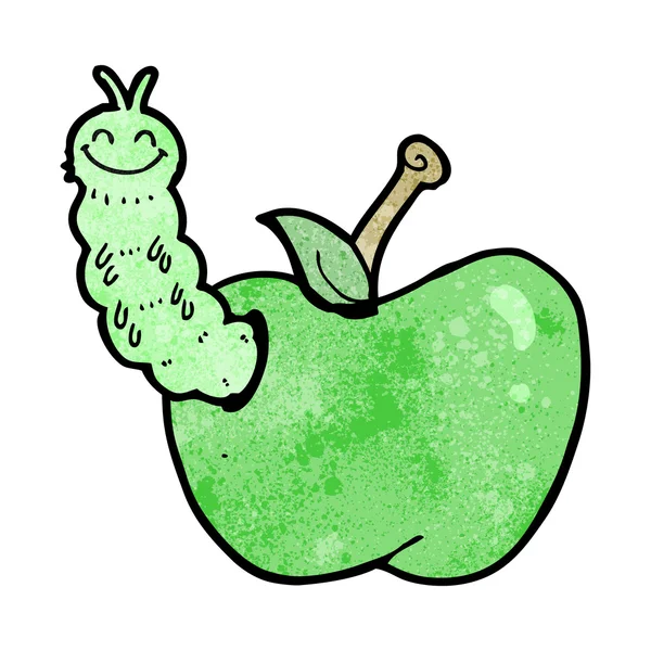 Dibujos animados bicho comer manzana — Vector de stock