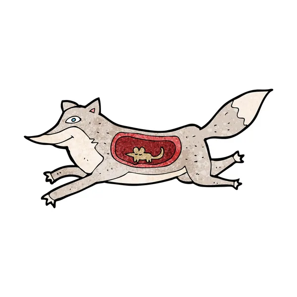 Lupo dei cartoni animati con il mouse nella pancia — Vettoriale Stock