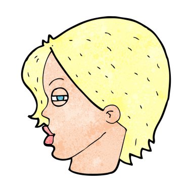 Çizgi film kadın yüzü ve kısık gözleri.