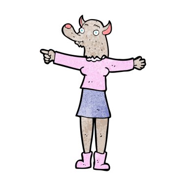 karikatür işaret eden kurt adam kadın