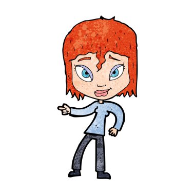 çizgi film, rahatlamış kadın işaret ediyor.