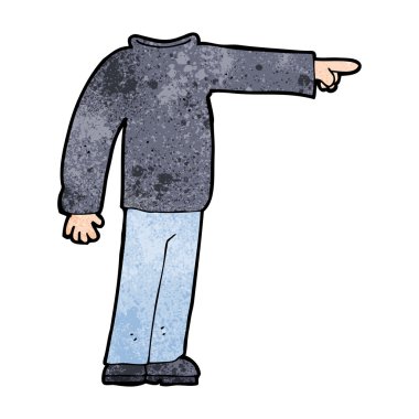 Çizgi filmdeki başsız adam işaret ediyor.