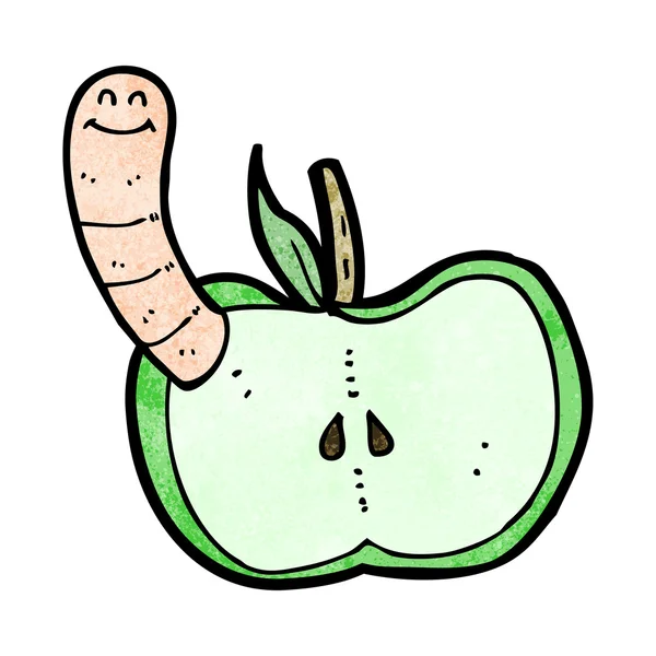 Manzana de dibujos animados con gusano — Vector de stock