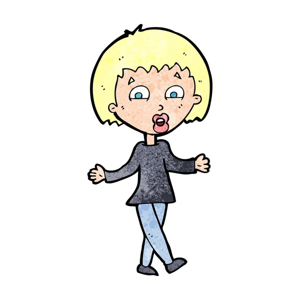 Cartoon vrouw shrugging schouders — Stockvector