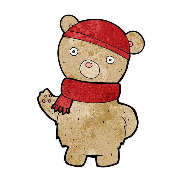 Oso de peluche de dibujos animados en sombrero de invierno y bufanda — Archivo Imágenes Vectoriales