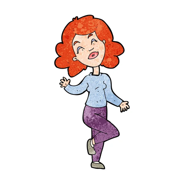 Cartoon gelukkig vrouw dansen — Stockvector