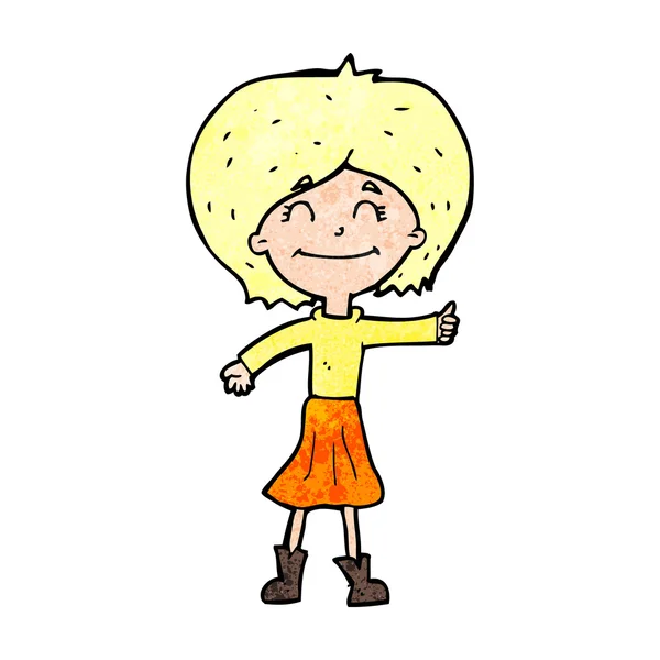 Cartoon happy girl giving thumbs up symbol — Stock Vector