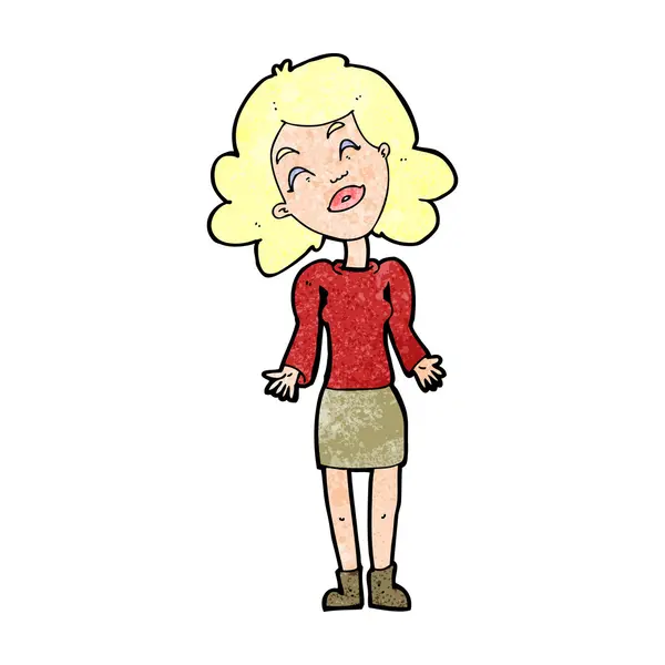 Mujer de dibujos animados hombros encogidos — Vector de stock