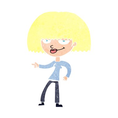 Çizgi film mutlu kadın işaret ediyor