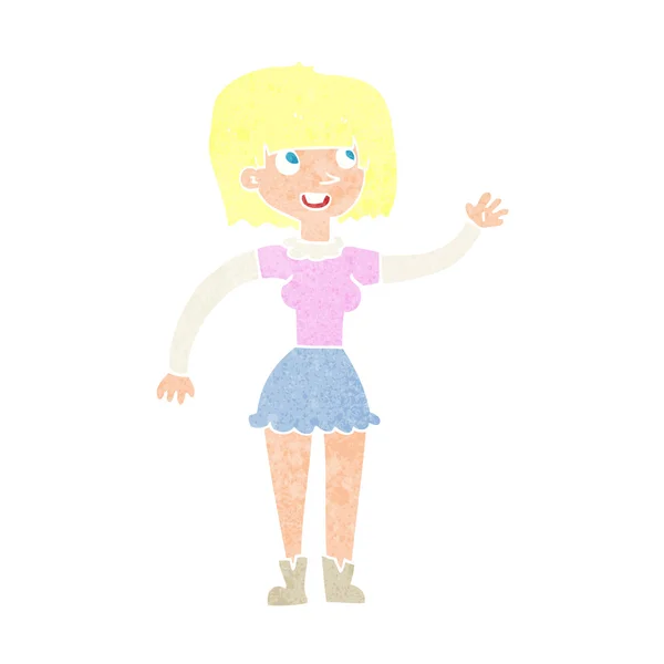 Chica de dibujos animados saludando — Vector de stock