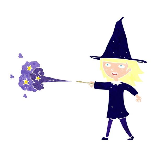 Cartoon witch girl casting spell — Stock Vector