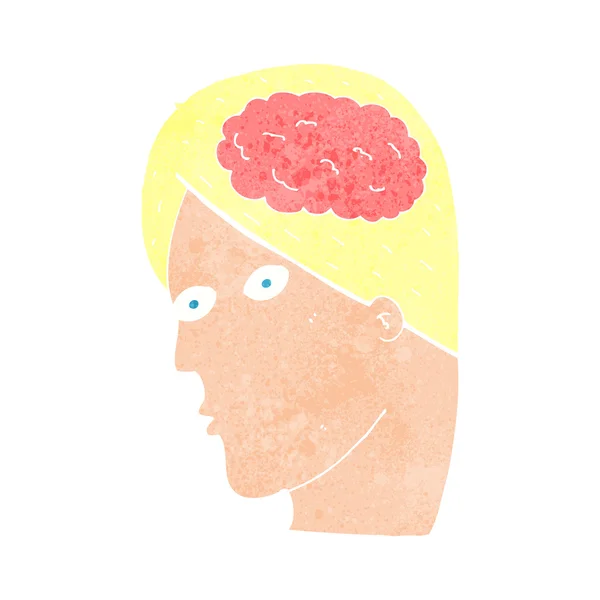 Głowa kreskówki z symbolem mózgu — Wektor stockowy