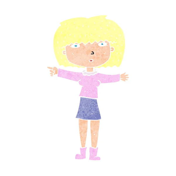 Chica de dibujos animados señalando — Vector de stock