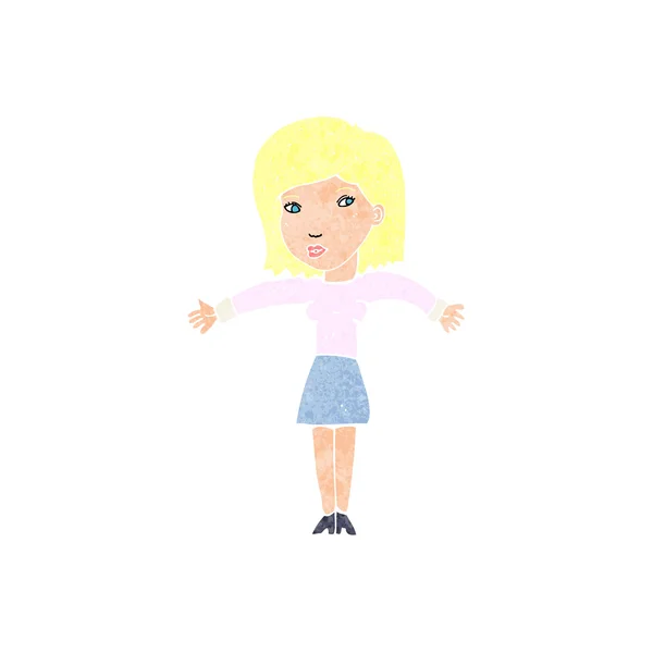 Cartoon vrouw shrugging schouders — Stockvector