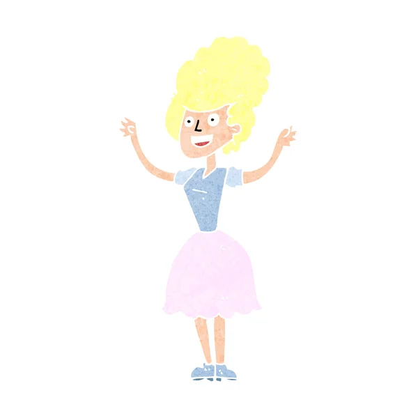 Cartoon gelukkig 1950 's vrouw — Stockvector