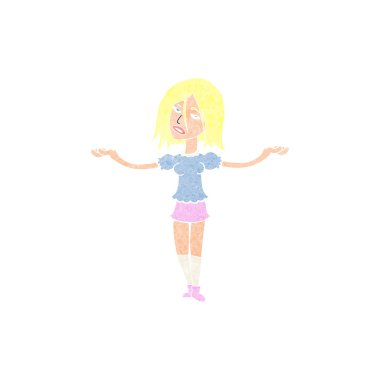 Çizgi filmdeki kadın omuzlarını silkiyor.