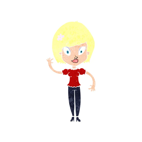 Cartoon mooi vrouw zwaaien — Stockvector