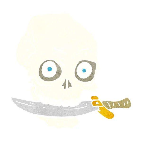 Calavera pirata de dibujos animados con cuchillo en los dientes — Vector de stock