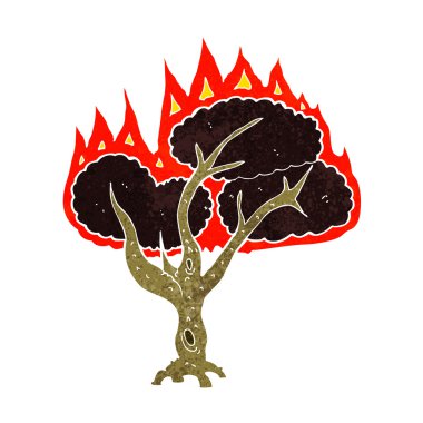 karikatür yanan ağaç