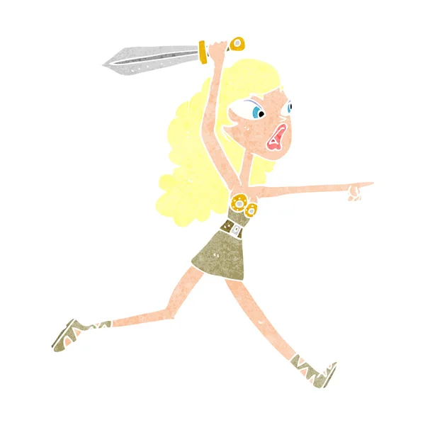 Dessin animé viking girl avec épée — Image vectorielle