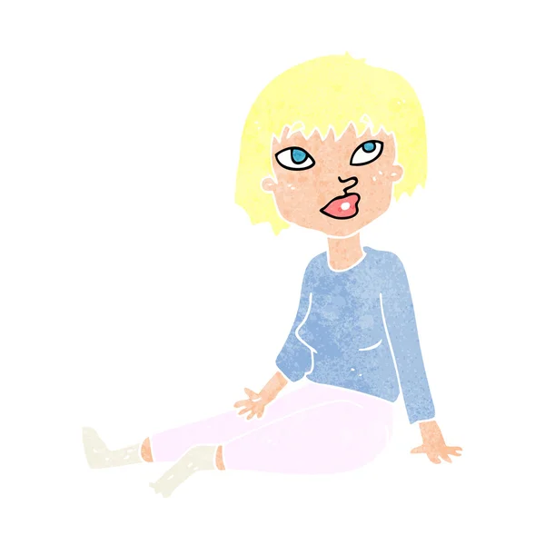 Cartoon-Frau sitzt auf dem Boden — Stockvektor