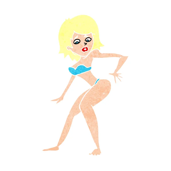 Mujer de dibujos animados en bikini — Vector de stock