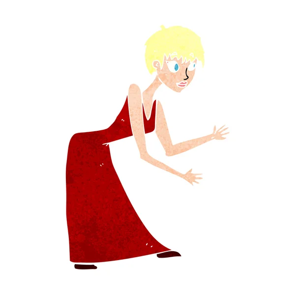 Mulher dos desenhos animados em gesto vestido — Vetor de Stock