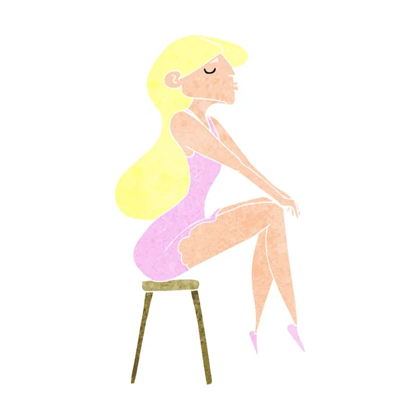 Cartoon woman sitting on stool — Stock Vector