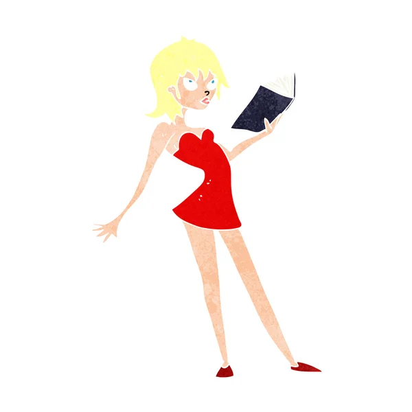 Cartoon woman reading book — Stock Vector