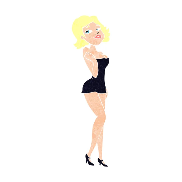 Çekici bir kadın karikatür kısa elbise — Stok Vektör
