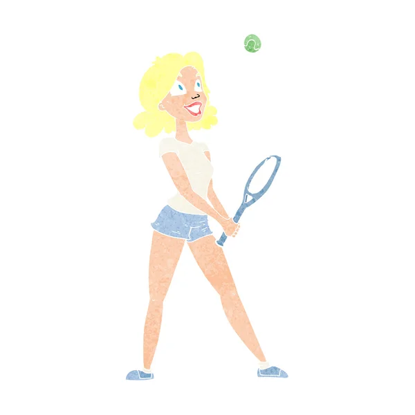Мультфильм женщина играет в теннис — стоковый вектор