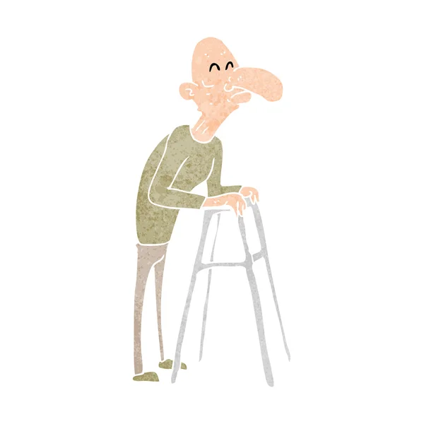 Cartoon oude man met loopframe — Stockvector