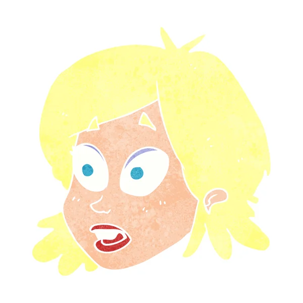 Visage féminin dessin animé avec expression surprise — Image vectorielle