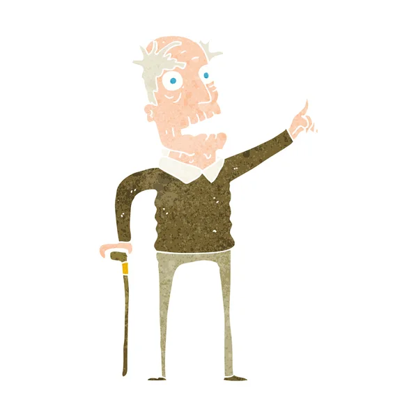 Hombre viejo de dibujos animados con bastón — Vector de stock